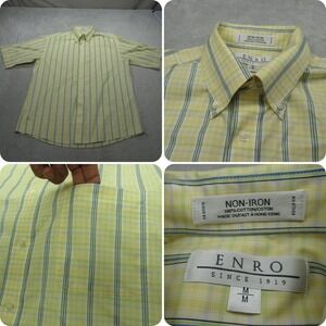 Enro Shirt Mens Medium Yellow Plaid Cotton‎ Short Sleeve Button Down Non Iron